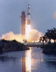 A Saturn V rocket blasts off