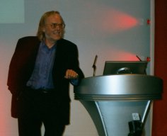 Colin Pillinger, surprisingly relaxed as he takes questions from the floor prior to the launch