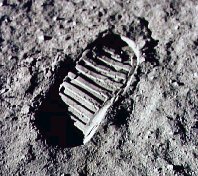A print left on the moon's surface by an Apollo astronaut