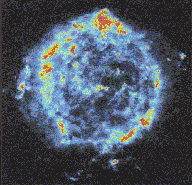 The expanding cloud of material expelled by a supernova is captured by a radio telescope.